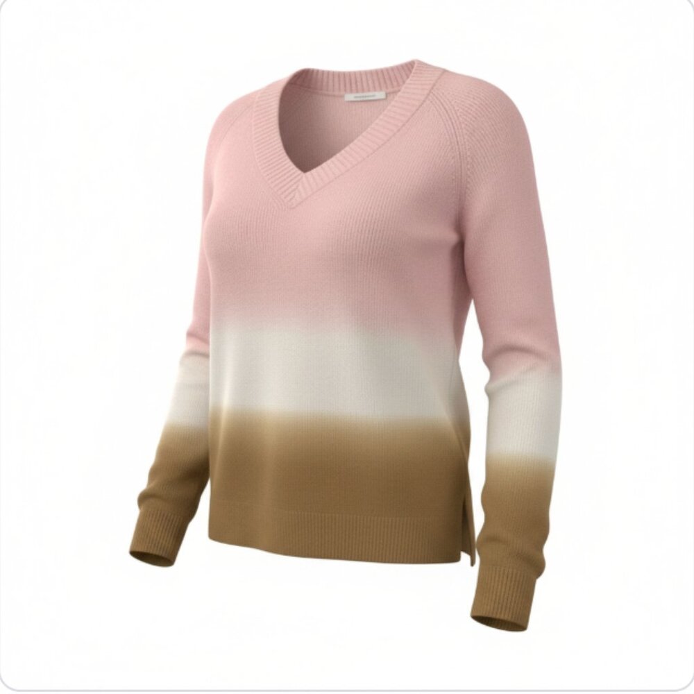 Anthropologie Ombre V Neck Sweater Pink White Gold Long Sleeve Size Medium NWT - Picture 2 of 10